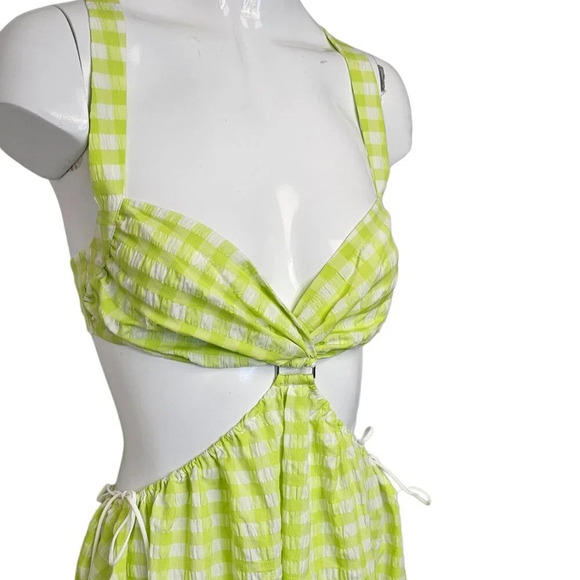 For Love & Lemons Maureen Midi Dress Size XS Gingham Tie  Side Textured - Picture 9 of 12